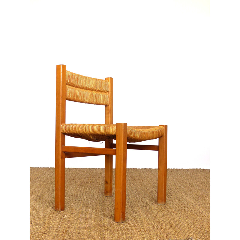 Ensemble de 3 chaises en bois et paille - 1960 