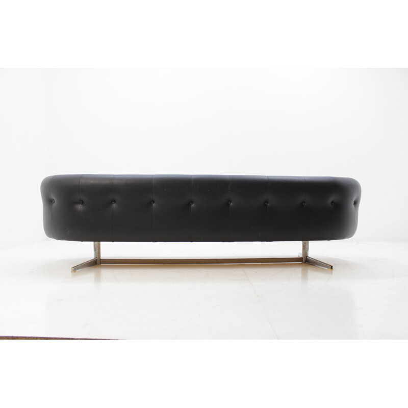 Vintage black leatherette and chromed sofa - 1970s