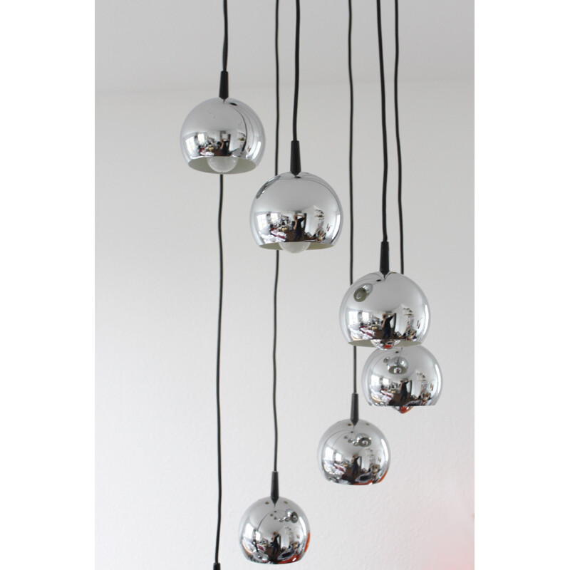 Vintage 7 armed chrome ball cascade lamp - 1970s