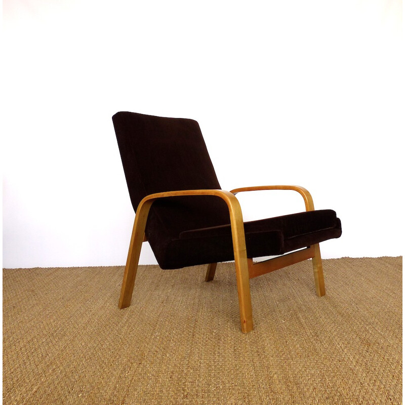 Armchair in wood and velvet, ARP- 1950s