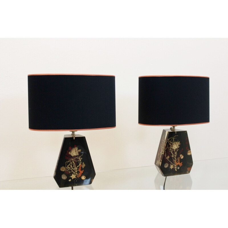 Set of 2 vintage "Sea Life" table lamps - 1970s
