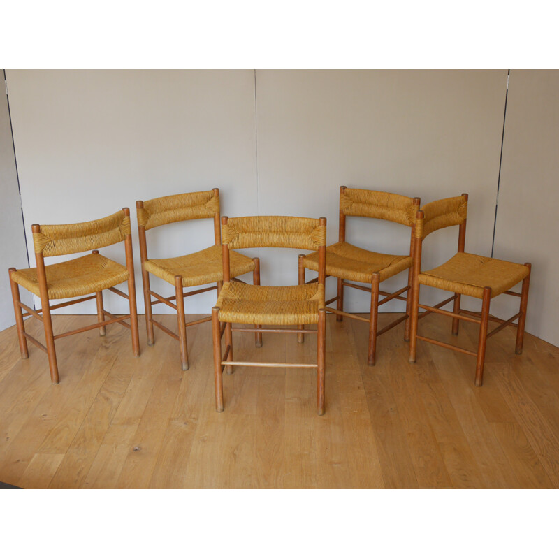 Suite de 5 chaises "Dordogne" en paille et bois pour Sentou - 1960