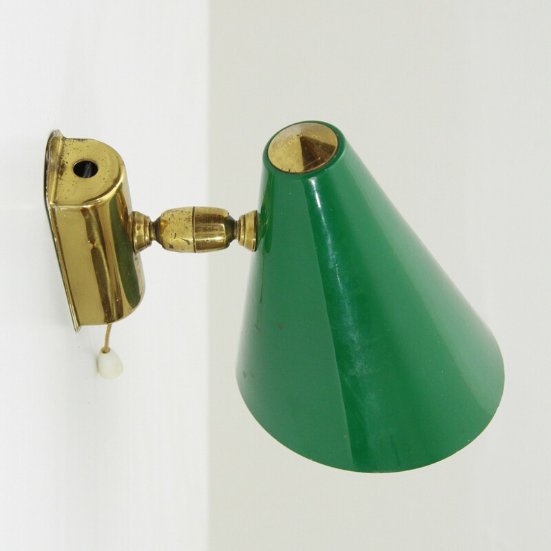 Italian wall lamp in green aluminium and brass - 1950s