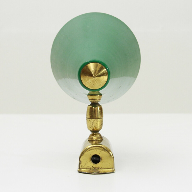 Italian wall lamp in green aluminium and brass - 1950s