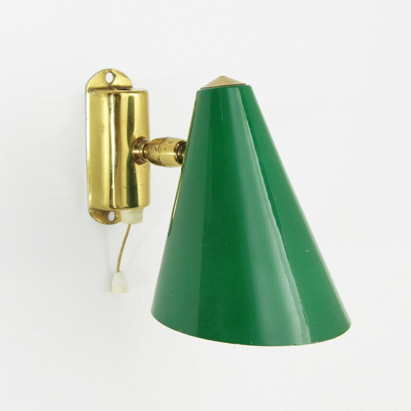 Italian wall lamp in green aluminium and brass - 1950s