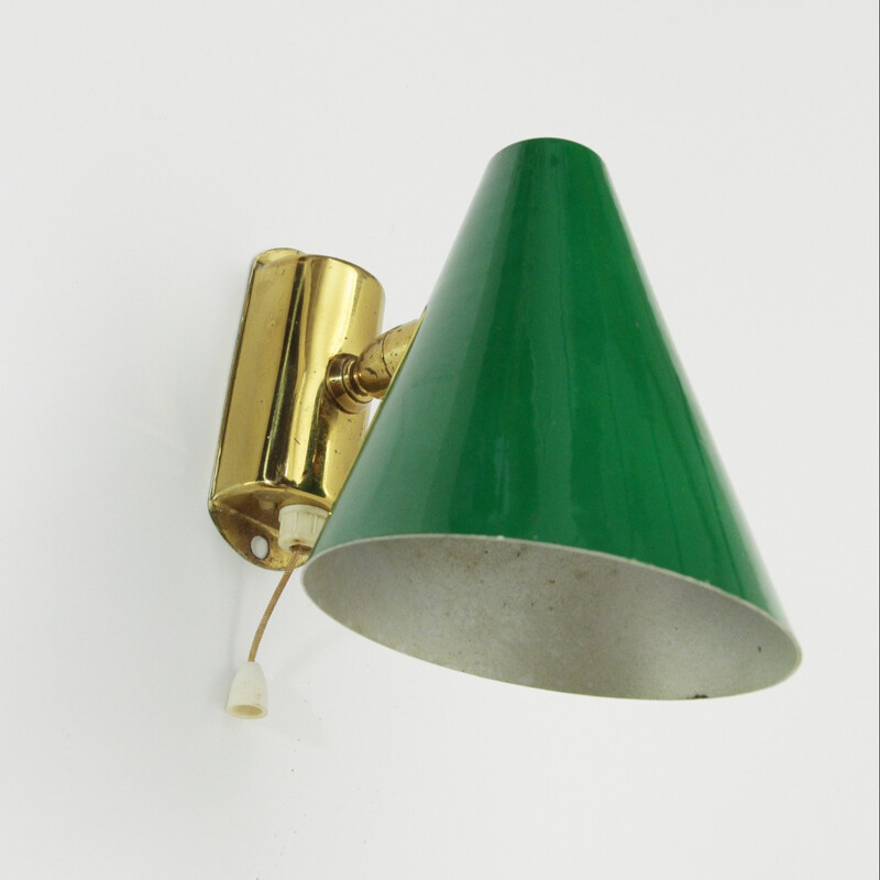 Italian wall lamp in green aluminium and brass - 1950s