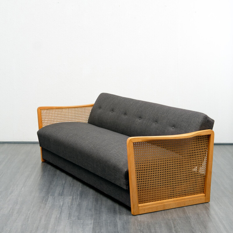 Vintage sofa with viennese wicker armrests - 1950s