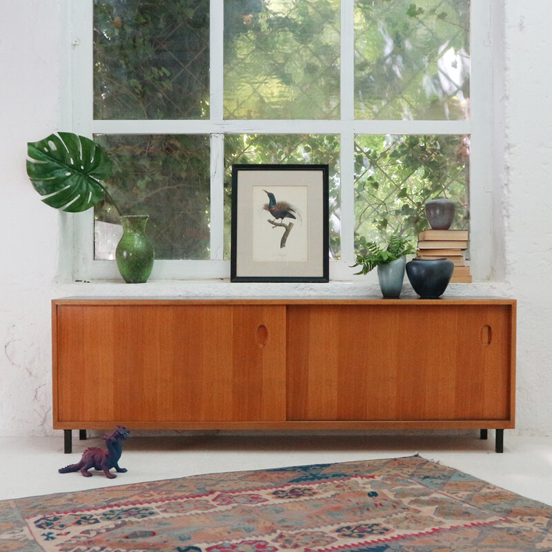 Vintage walnut veneer sideboard with sliding doors by WK Satink - 1950s