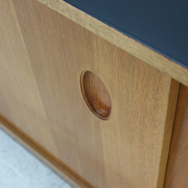 Vintage walnut veneer sideboard with sliding doors by WK Satink - 1950s