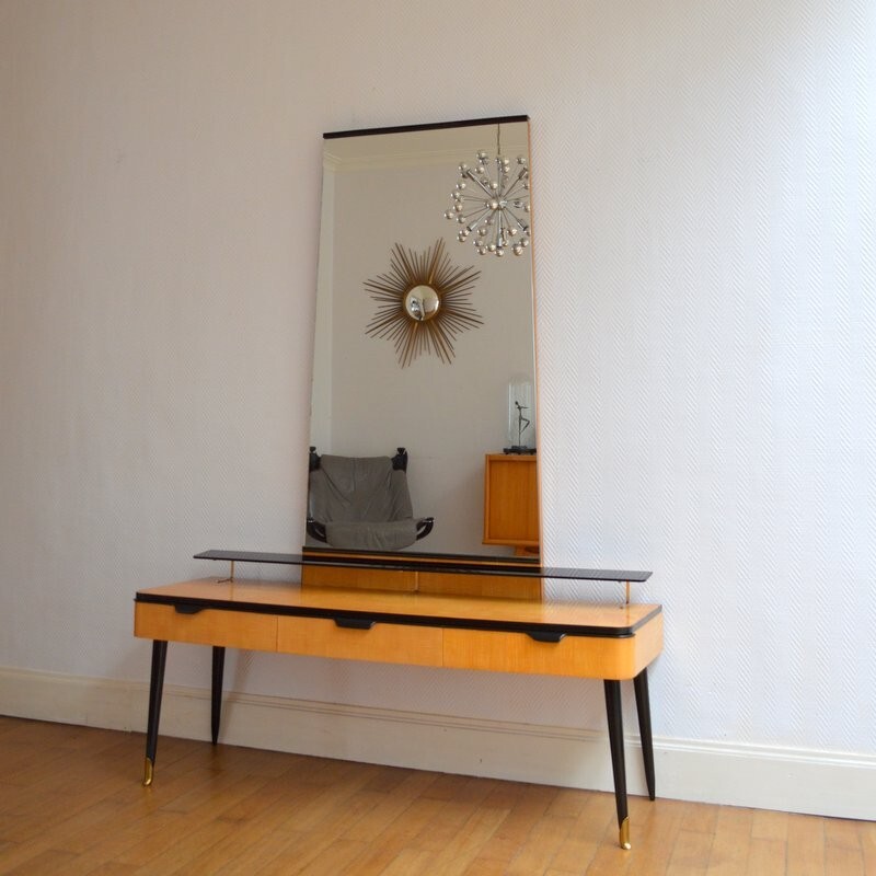 Vintage dressing table in lacquered wood and black gloss - 1960s