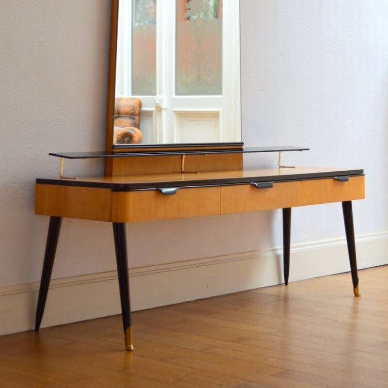 Vintage dressing table in lacquered wood and black gloss - 1960s