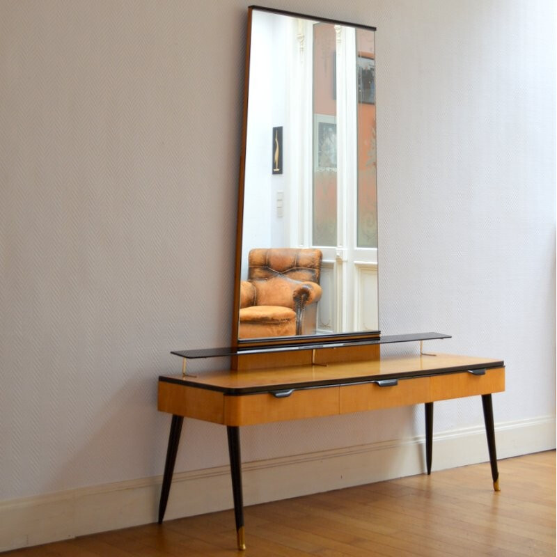 Vintage dressing table in lacquered wood and black gloss - 1960s