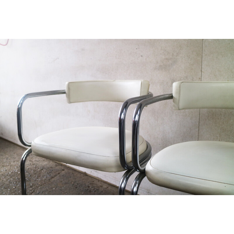 Vintage pair of vinyl and chrome occasional chairs - 1970s