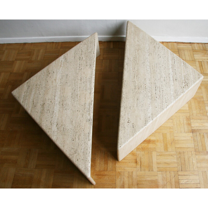 Vintage duo of travertine coffee table - 1970s