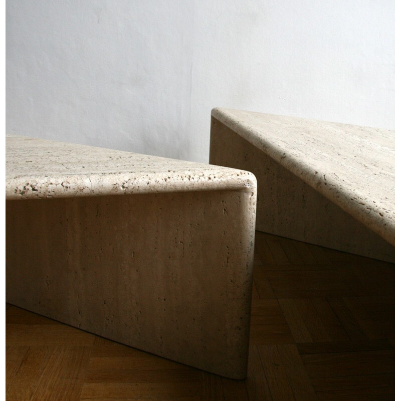 Vintage duo of travertine coffee table - 1970s