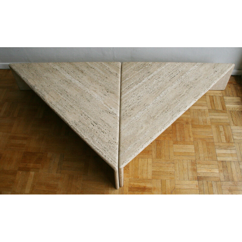 Vintage duo of travertine coffee table - 1970s