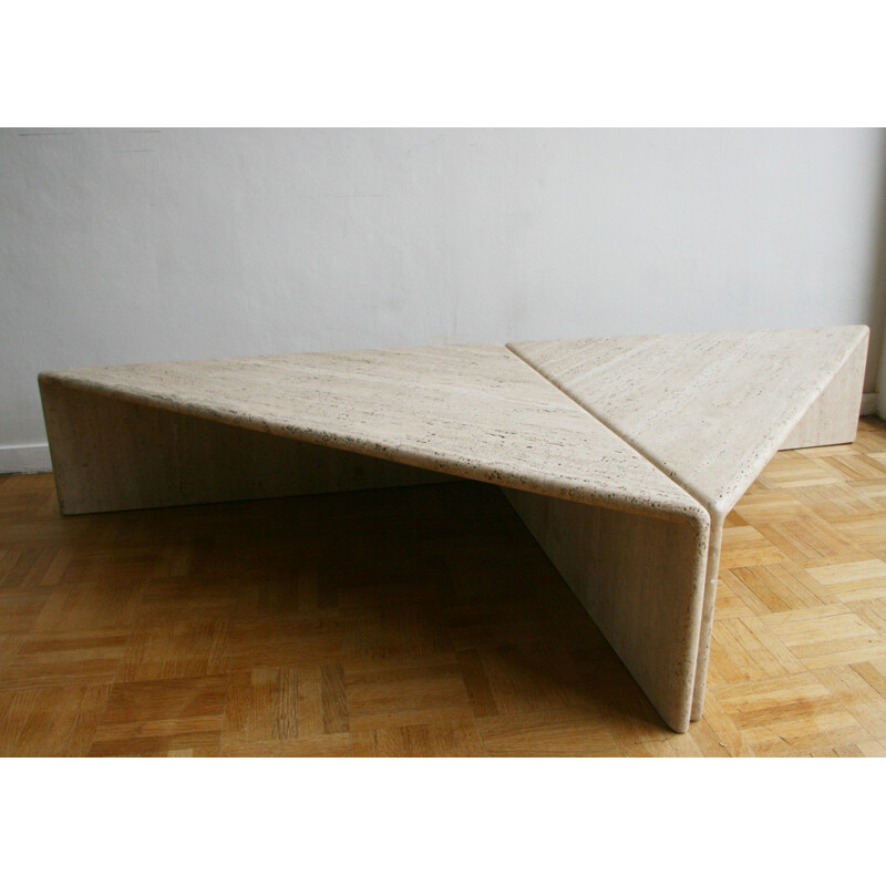 Vintage duo of travertine coffee table - 1970s