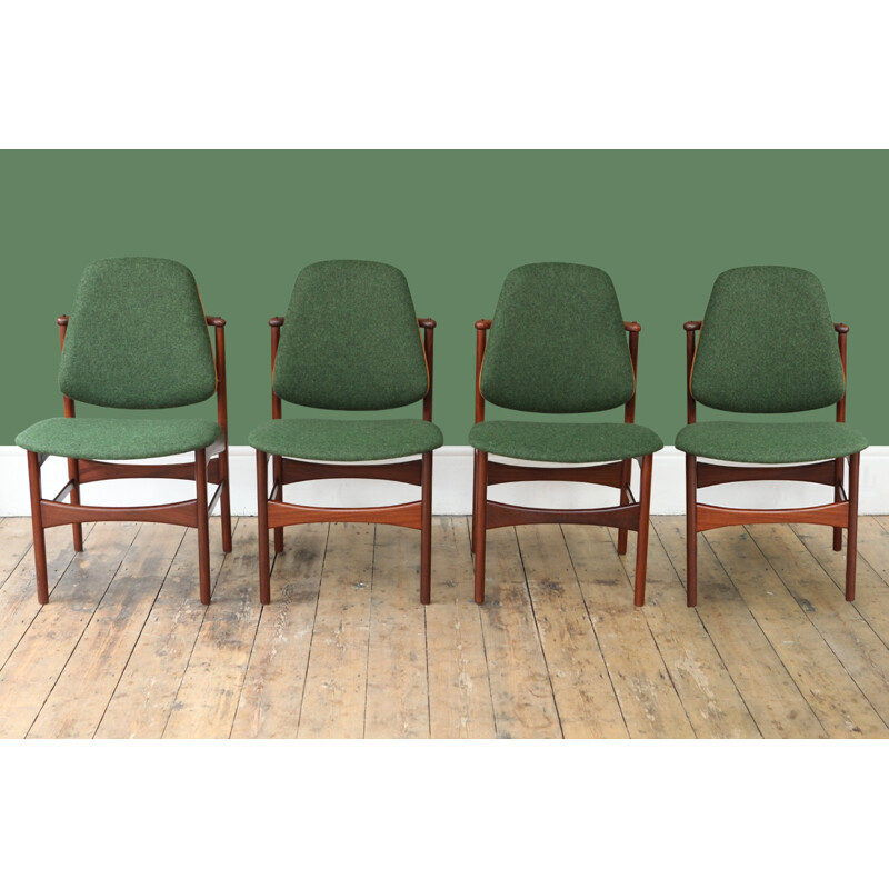 Vintage set of 4 sculptural teak dining chairs - 1960s