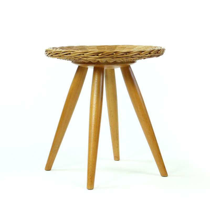 Set of 2 stools and 1 table made of wicker for UL'UV - 1960