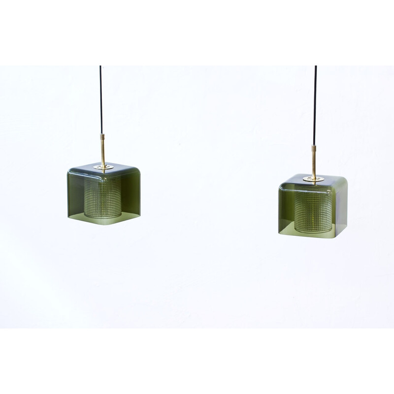 Set of 2 pendant lamps in brass and glass by Carl Fagerlund - 1960s