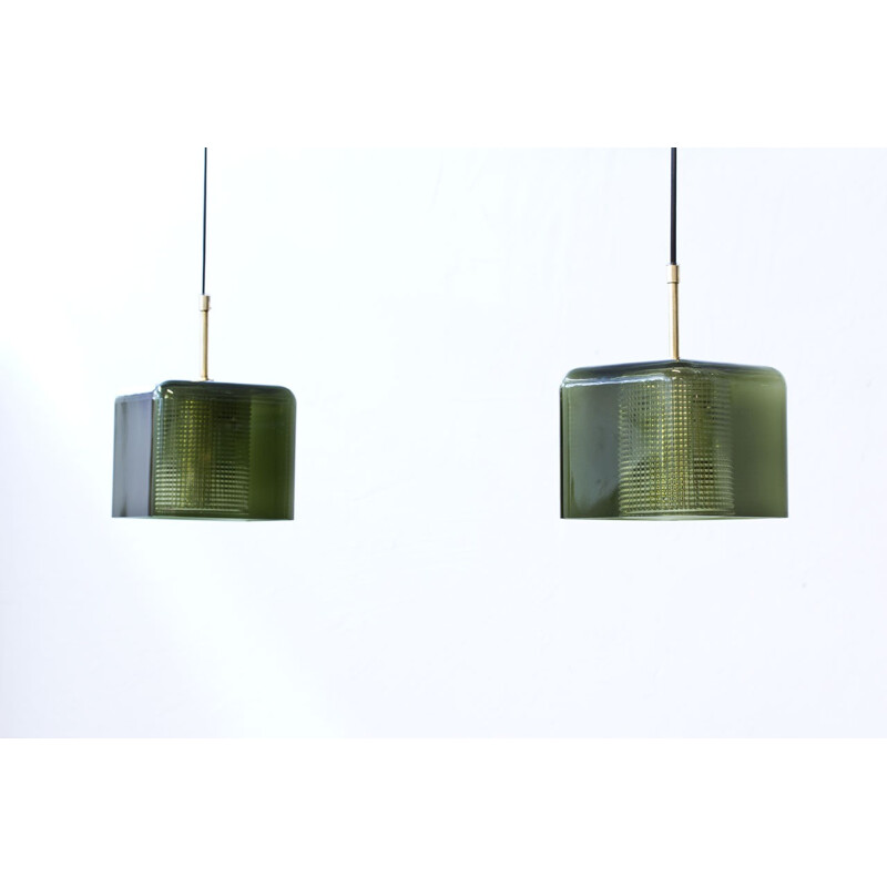 Set of 2 pendant lamps in brass and glass by Carl Fagerlund - 1960s