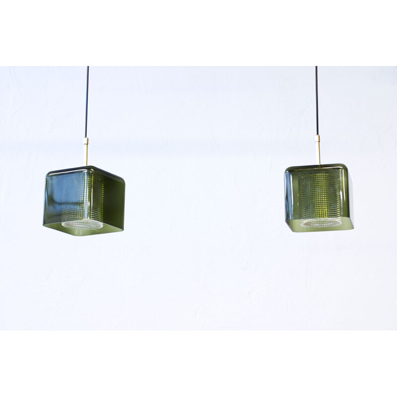 Set of 2 pendant lamps in brass and glass by Carl Fagerlund - 1960s