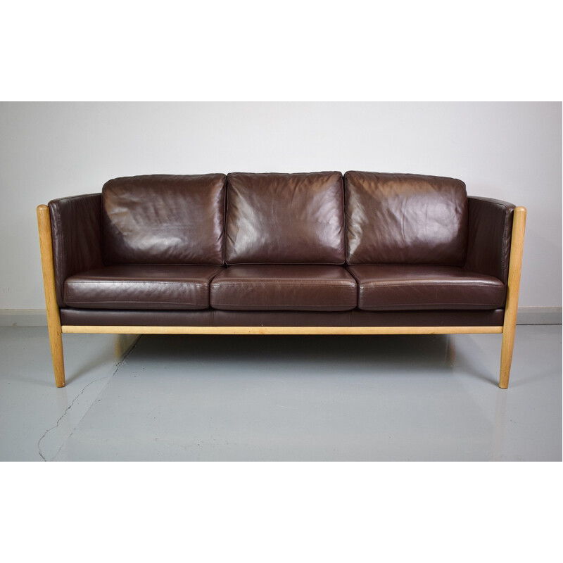 Vintage Danish 3-seater sofa in brown leather - 1970s