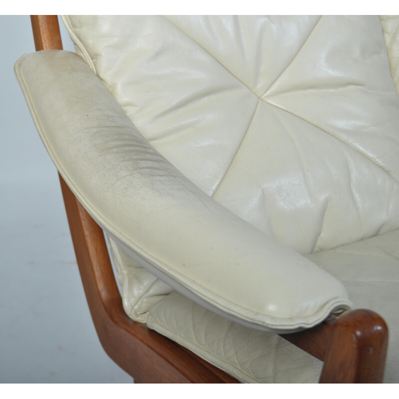 Vintage danish sofa in white leather - 1970s