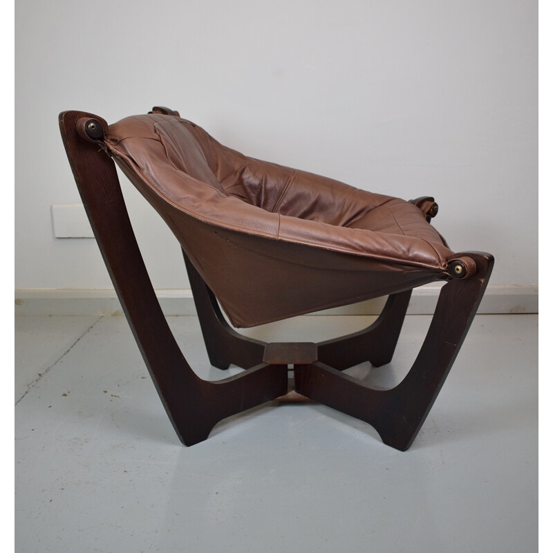 Vintage Norwegian "Luna" Brown Leather Lounge Chair by Odd Knutsen - 1970s