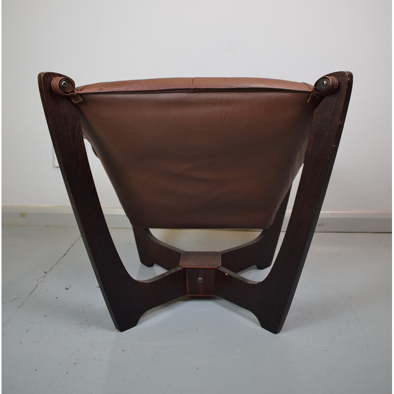 Vintage Norwegian "Luna" Brown Leather Lounge Chair by Odd Knutsen - 1970s
