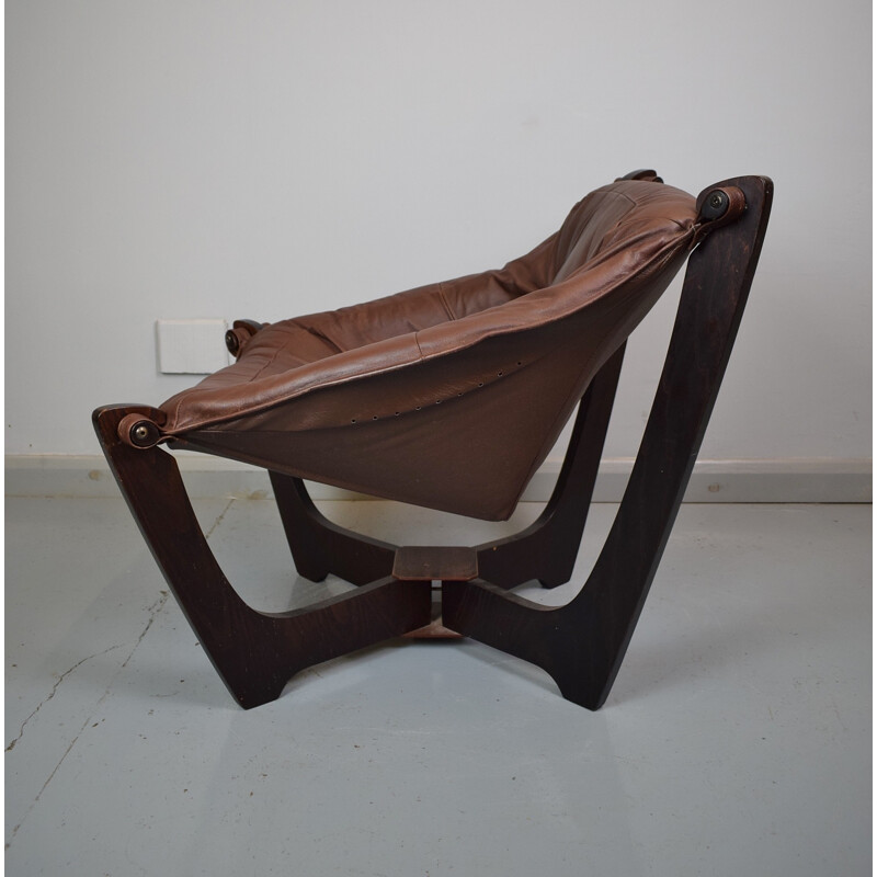 Vintage Norwegian "Luna" Brown Leather Lounge Chair by Odd Knutsen - 1970s