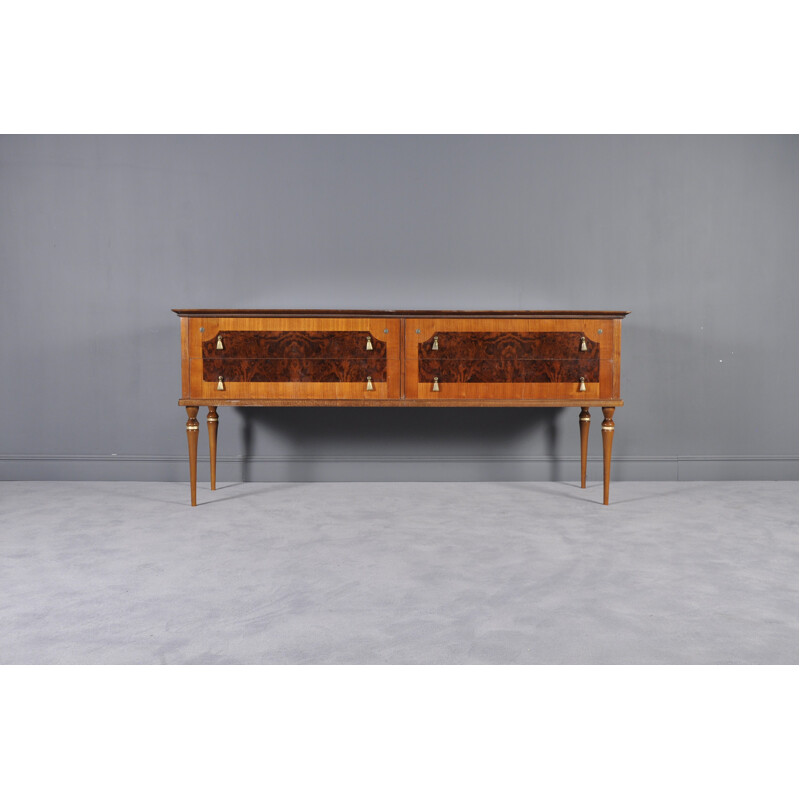 Vintage Modern Sculptural Burlwood Italian Sideboard with Glass Top - 1950s