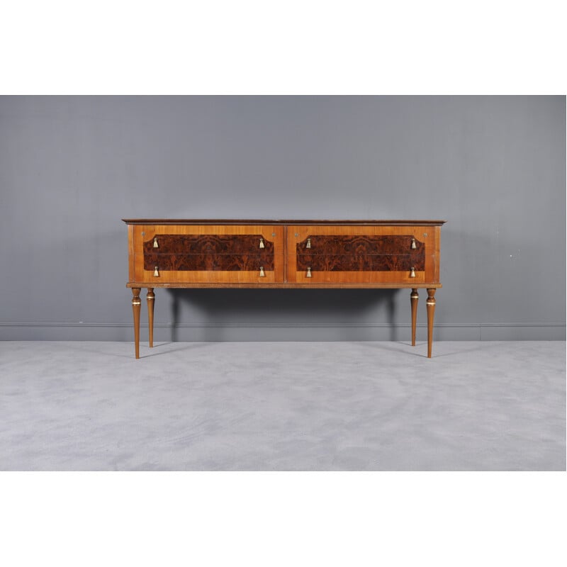 Vintage Modern Sculptural Burlwood Italian Sideboard with Glass Top - 1950s