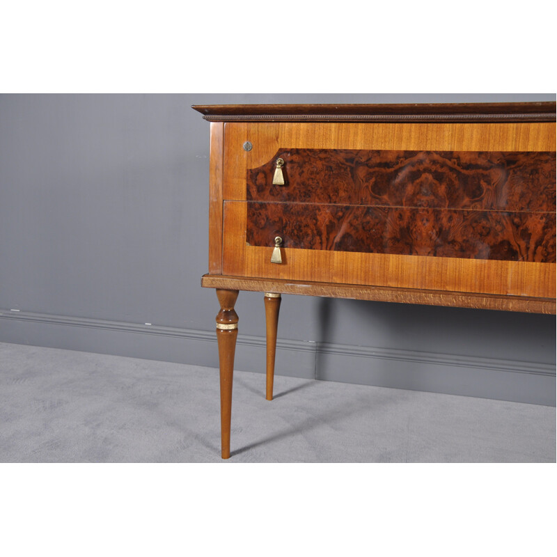 Vintage Modern Sculptural Burlwood Italian Sideboard with Glass Top - 1950s