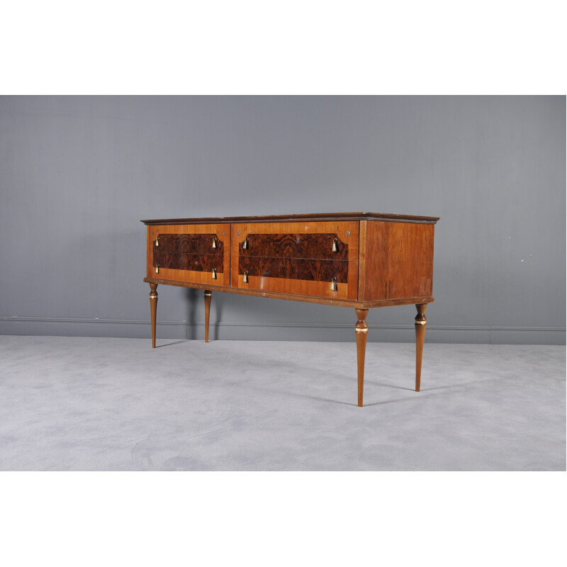 Vintage Modern Sculptural Burlwood Italian Sideboard with Glass Top - 1950s