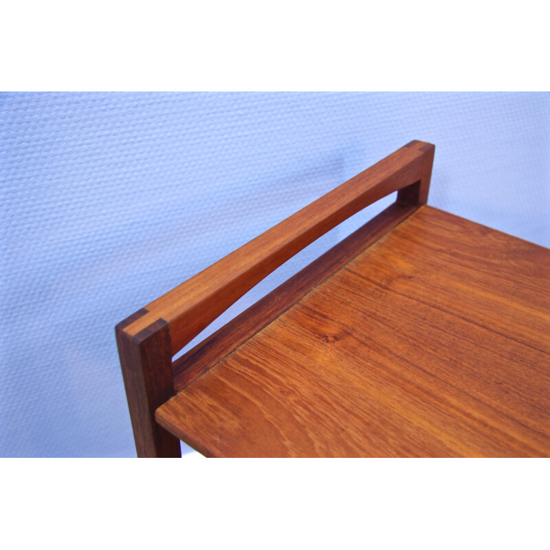 Vintage danish magazine rack in teak and suede - 1960s