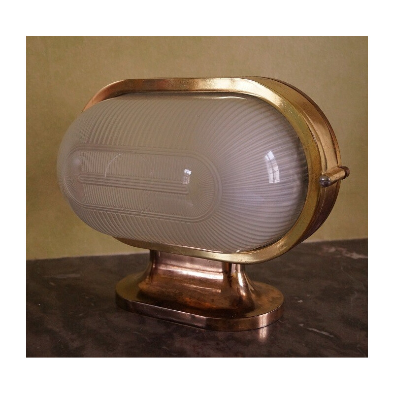 Vintage large brass and glass wall lamp - 1970s