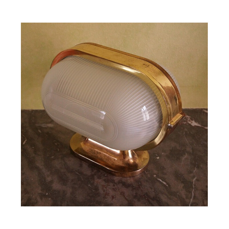 Vintage large brass and glass wall lamp - 1970s