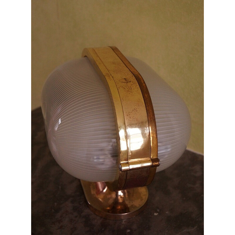 Vintage large brass and glass wall lamp - 1970s