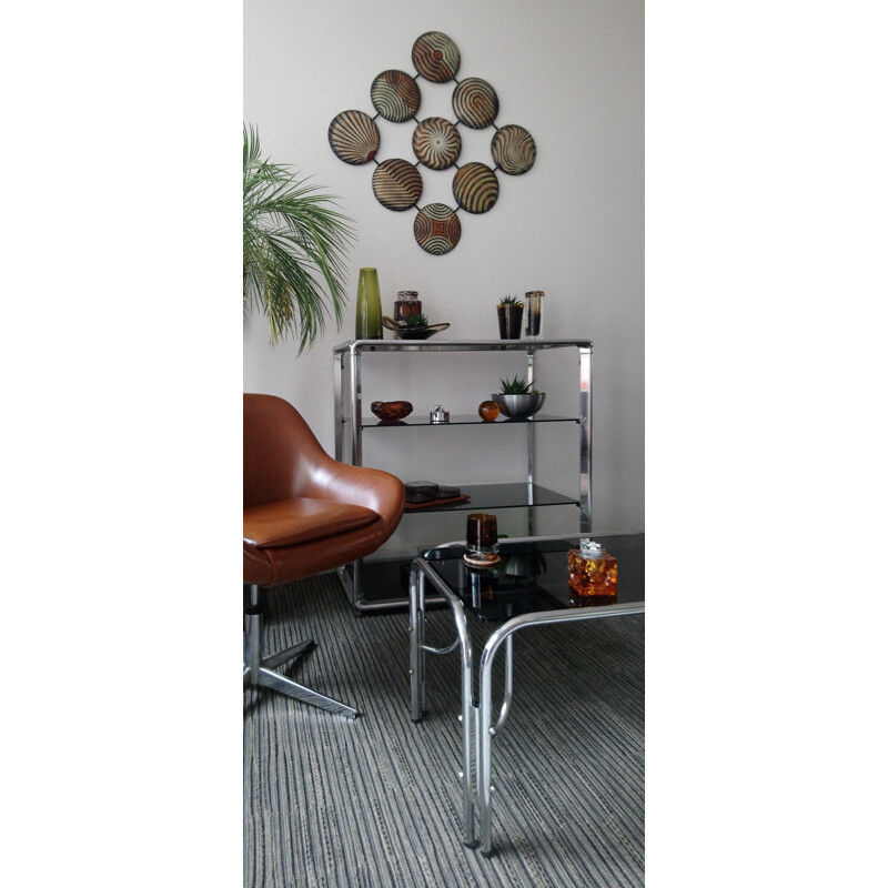 Vintage gray stained glass cabinet with 4 shelves - 1970s