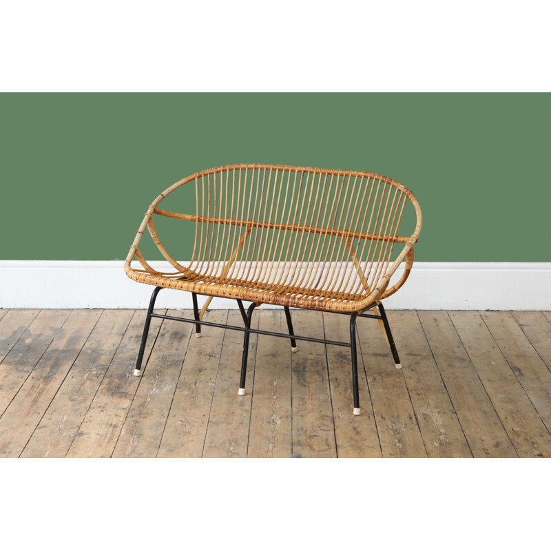 Vintage rattan 2 seater sofa by Rohe Noordwolde - 1960s