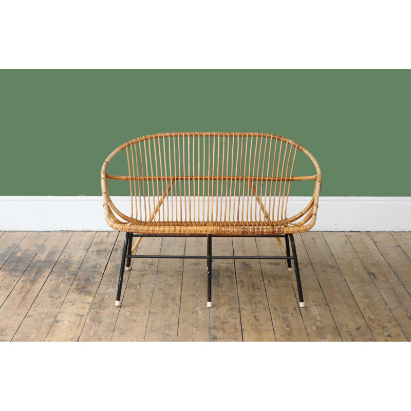 Vintage rattan 2 seater sofa by Rohe Noordwolde - 1960s