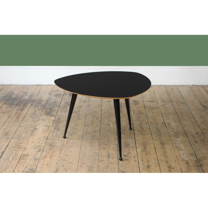 Vintage black lacquered coffee table wit tripod legs - 1960s 
