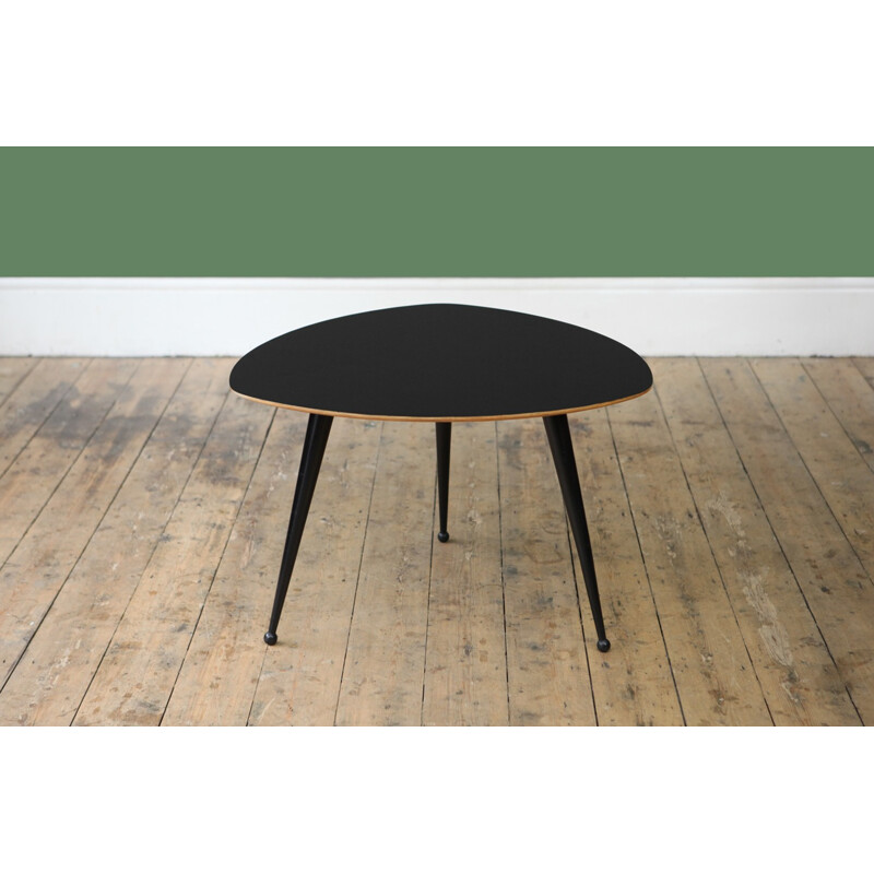 Vintage black lacquered coffee table wit tripod legs - 1960s 