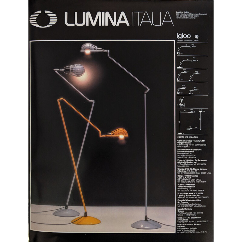 Vintage black clamp lamp "Igloo" by Tommaso Cimini for Lumina - 1980s
