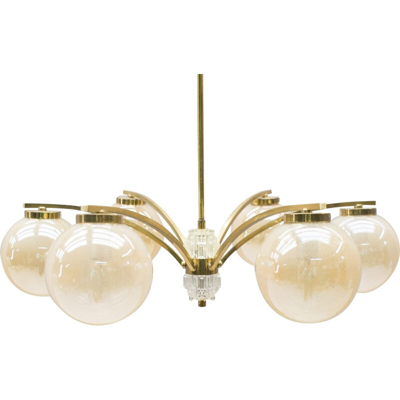 Vintage Golden 6-Arm Chandelier - 1960s