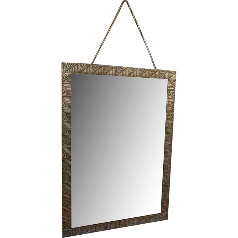 Vintage french mirror in hammered wrought iron - 1940s
