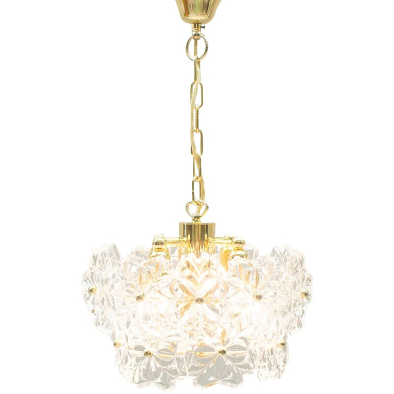 Kinkeldey vintage gold crystal pendant lamp, 1960