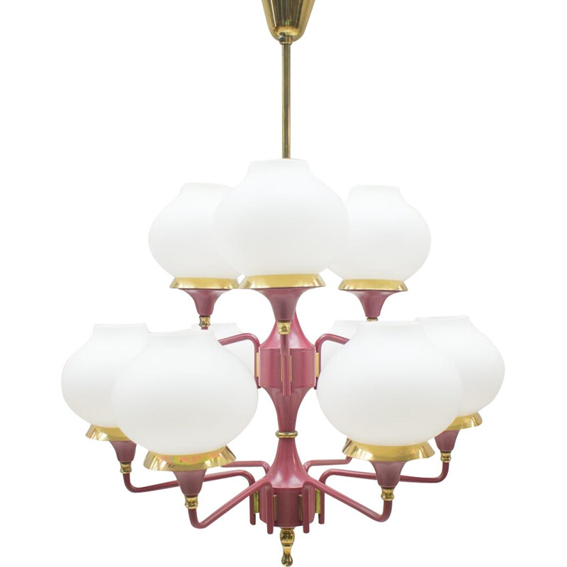 Red Opaline Glass Orbital Chandelier - 1960s