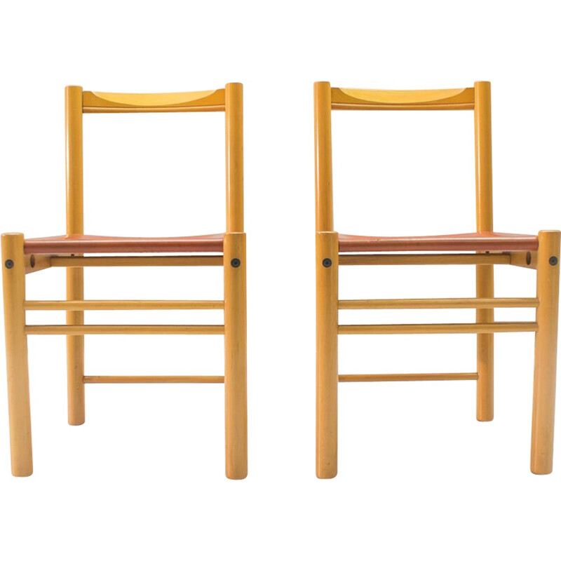 Set of 2 Italian chairs with leather seats - 1960s